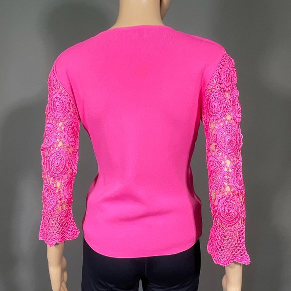Joseph A. Pink Top with‎ Long Crochet Sleeves Size Small - Picture 3 of 16